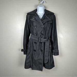 Gap 1969 Ltd Edition‎ Denim Trench Coat Womens Small Indigo Double Breasted Prep